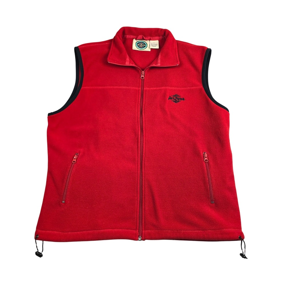 Y2K Arizona Tea Beverage Co Fleece Vest Mens Large Red Full Zip‎ Promo Gorpcore